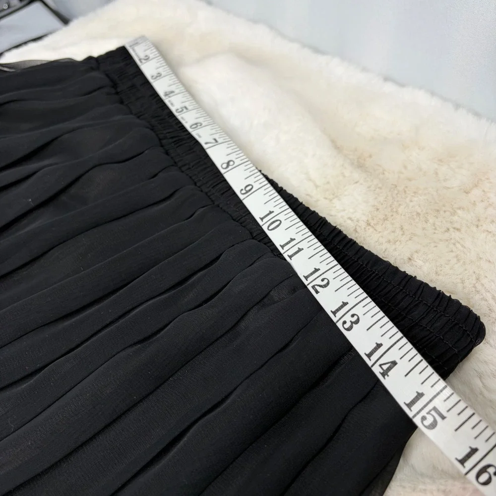 Rescala Black Pleated Flowy Maxi Skirt One‎ Size Elastic Waist Indie Goth Whimsy